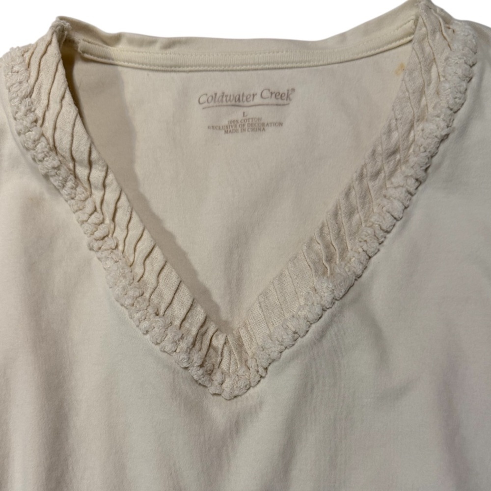 Coldwater Creek Women's V-Neck Long Sleeve Cream Top Size Large - Picture 3 of 5
